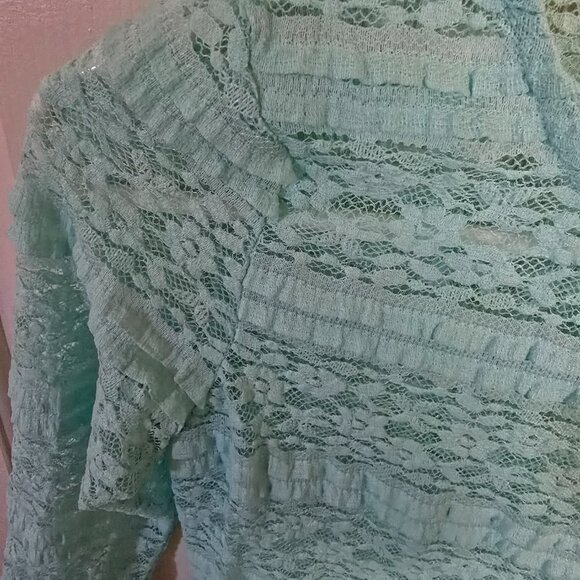 Forever 21 LS Lace Slim Fit Shirt/Top/Blouse Seafoam Green Womens SMALL - Picture 3 of 6